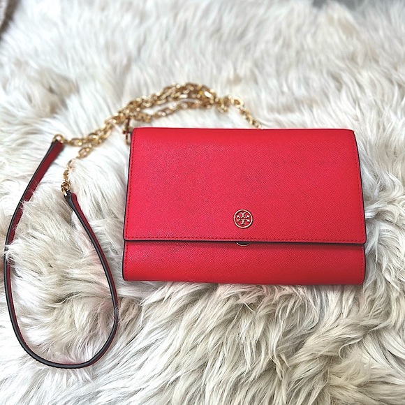 Tory Burch Robinson Chain Wallet / Mini Bag in Bright Red - New with Tags! - Picture 1 of 15